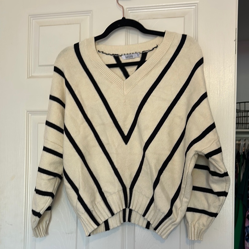 Women's Cream and Black Striped Sweater